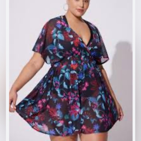 NWT- Plus Size Women’s Torrid Mesh Smock Waist Coverup Dress. Size 5X (28). - Picture 3 of 9